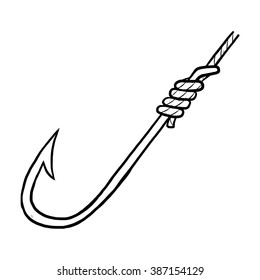 fish hook / cartoon vector and illustration, black and white, hand drawn, sketch style, isolated on white background.