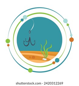 Fish hook cast underwater graphic icon symbol