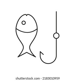 Pescado, icono de línea de concepto de gancho. Ilustración de elemento simple. Pescado, diseño de símbolos de contorno de concepto de gancho desde el conjunto de verano. Se puede usar para web y móvil con fondo blanco