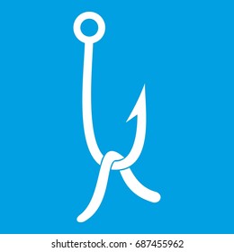 Fish hook with earthworm icon white isolated on blue background vector illustration