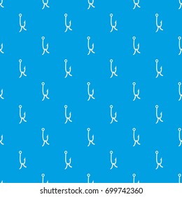 Fish hook with earthworm pattern repeat seamless in blue color for any design. Vector geometric illustration