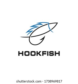 Fish with Hook Fishing Angler logo design