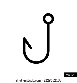 Fish hook, Fishing bait vector icon in line style design for website, app, UI, isolated on white background. Editable stroke. EPS 10 vector illustration.