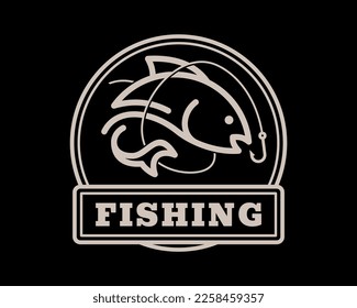 Pesca de anzuelo de peces Captura de cebo Línea de pescador Art Minimalista Estampilla Vintage Sello Logo Diseño