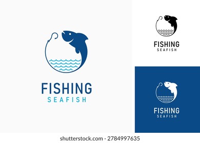 Fish and hook for fishing logo symbol icon design
