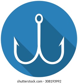 fish hook flat icon with long shadow.
