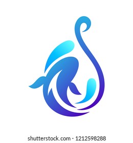 fish and hook flat logo design for fishing