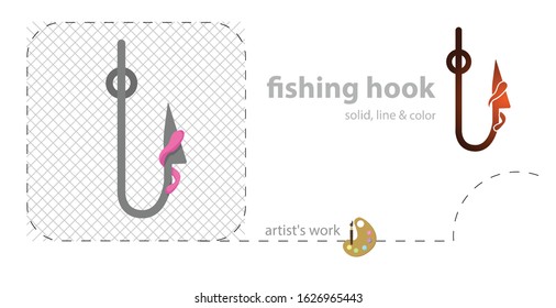Fish hook flat, solid, line icon