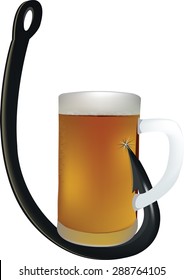 fish hook with a glass of beer