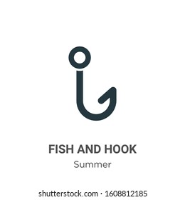 Fish and hook glyph icon vector on white background. Flat vector fish and hook icon symbol sign from modern summer collection for mobile concept and web apps design.