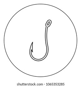 Fish hook icon black color in circle vector illustration isolated