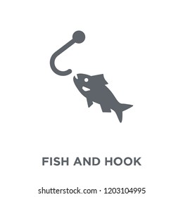 Fish and hook icon. Fish and hook design concept from Summer collection. Simple element vector illustration on white background.