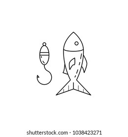 fish with a hook icon. Element of camping and outdoor recreation for mobile concept and web apps. Thin line icon for website design and development, app development. Premium icon on white background