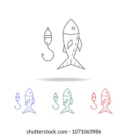 fish with a hook icon. Elements of camping multi colored icons. Premium quality graphic design icon. Simple icon for websites, web design mobile app, info graphics on white background