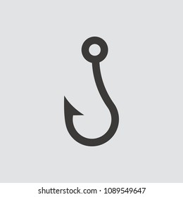 Fish hook icon isolated of flat style. Vector illustration.