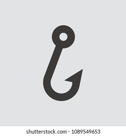 Fish hook icon isolated of flat style. Vector illustration.