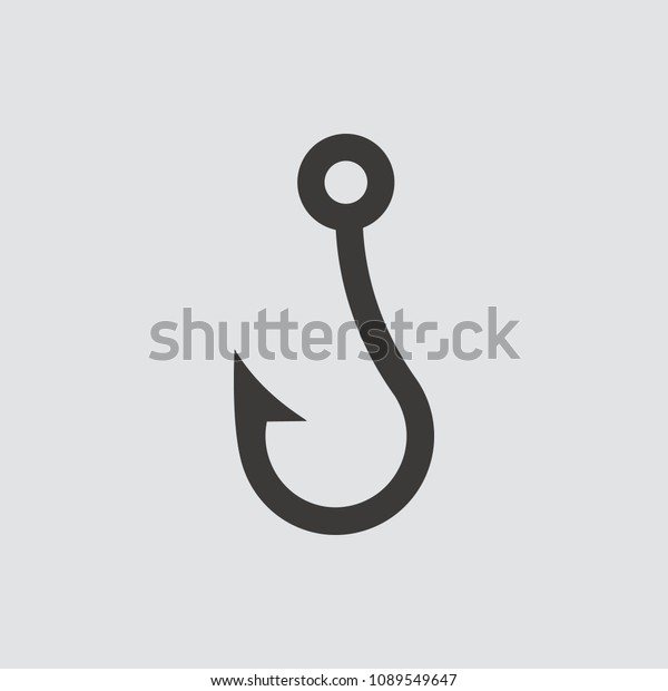 Fish hook icon isolated of flat style.\
Vector illustration.
