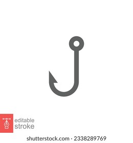 Fish hook icon. Simple outline style. Fishhook, angler, trap, metal sharp needle, fishing equipment concept. Thin line symbol. Vector illustration isolated on white background. Editable stroke EPS 10.