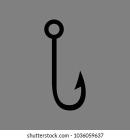 Fish hook icon. Vector. Black icon on medium gray background. Isolated.