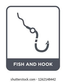 fish and hook icon vector on white background, fish and hook trendy filled icons from Summer collection, fish and hook simple element illustration