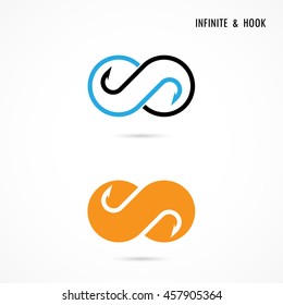 Fish hook and infinite logo elements design.Infinity icon.Abstract hook logo.Vector illustration.