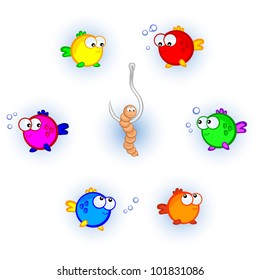 Fish and hook. Isolated  cartoon fun vector icons.