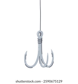 Fish Hook with Line Flat Clipart. Fishing Lure Bait. Cartoon Vector Illustration