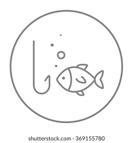 Pescado con icono de línea gancho.