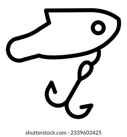 Fish with hook line icon. Fishing hook vector illustration isolated on white. Angling outline style design, designed for web and app. Eps 10