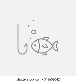 Icono de línea de anzuelo para web, móvil e infografía. Icono vector de gris oscuro aislado en fondo gris claro.