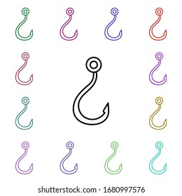 Fish hook line multi color style icon. Simple thin line, outline vector of camping icons for ui and ux, website or mobile application