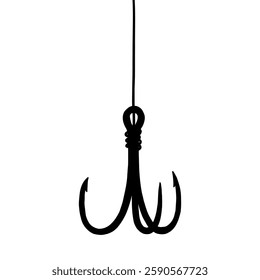 Fish Hook with Line Silhouette. Fishing Lure Bait. Doodle Vector Illustration