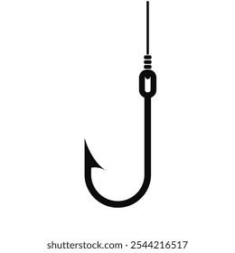 Fish hook with line vector icon isolated on white background, simple linear web design.