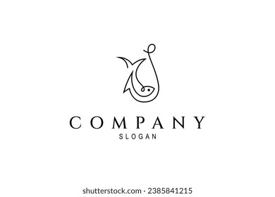 fish hook logo with continuous line design style