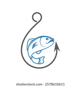 fish and hook logo design concept for fishing