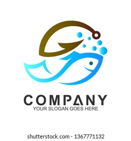 fish with hook logo design template,fishing vector logo