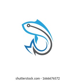 Fish and hook logo, Simple fishing logo template