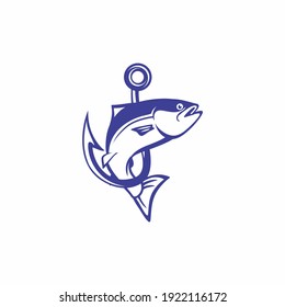 Logo de peces y ganchos, plantilla de logotipo de pesca simple