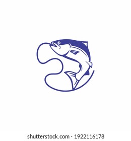 Fish and hook logo, Simple fishing logo template