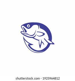 Fish and hook logo, Simple fishing logo template