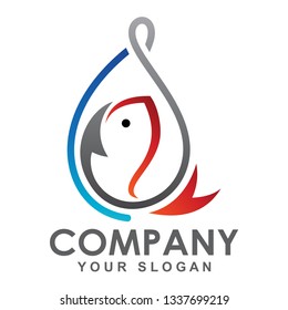 fish and hook logo template, fishing logo - Vector