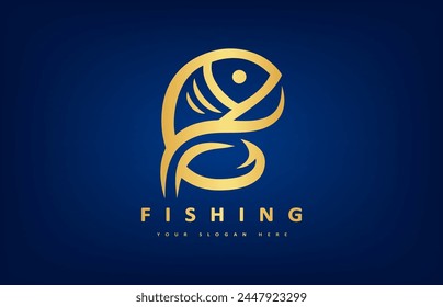 Fish and fish hook logo vector. Shop everything for fishing.