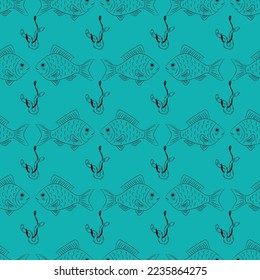 fish and hook, seamless pattern, vector illustration