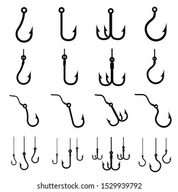 Fish hook set icon, logo isolated on white background