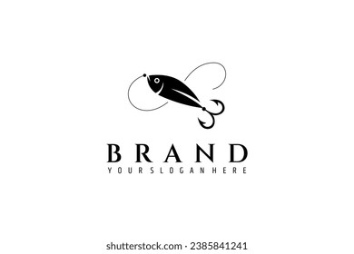 fish hook silhouette design logo in flat style, fishing vector design logo