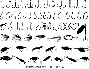 Fish Hook Silhoutte Vector. Fishing Tools Object Illustration.