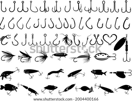 Fish Hook Silhoutte Vector. Fishing Tools Object Illustration.