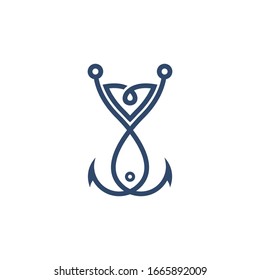 Fish Hook Simple Logo, Fishing Logo with Line Art Style