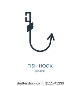 fish hook thin line icon. hook, sport linear icons from sea life concept isolated outline sign. Vector illustration symbol element for web design and apps.