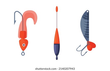 Fish Hook as Tool for Catching Fish Vector Set